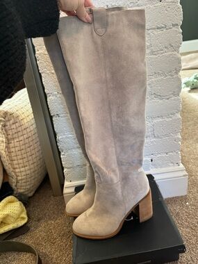 Vici Light Gray Suede Over-the-Knee Block Heel Boots